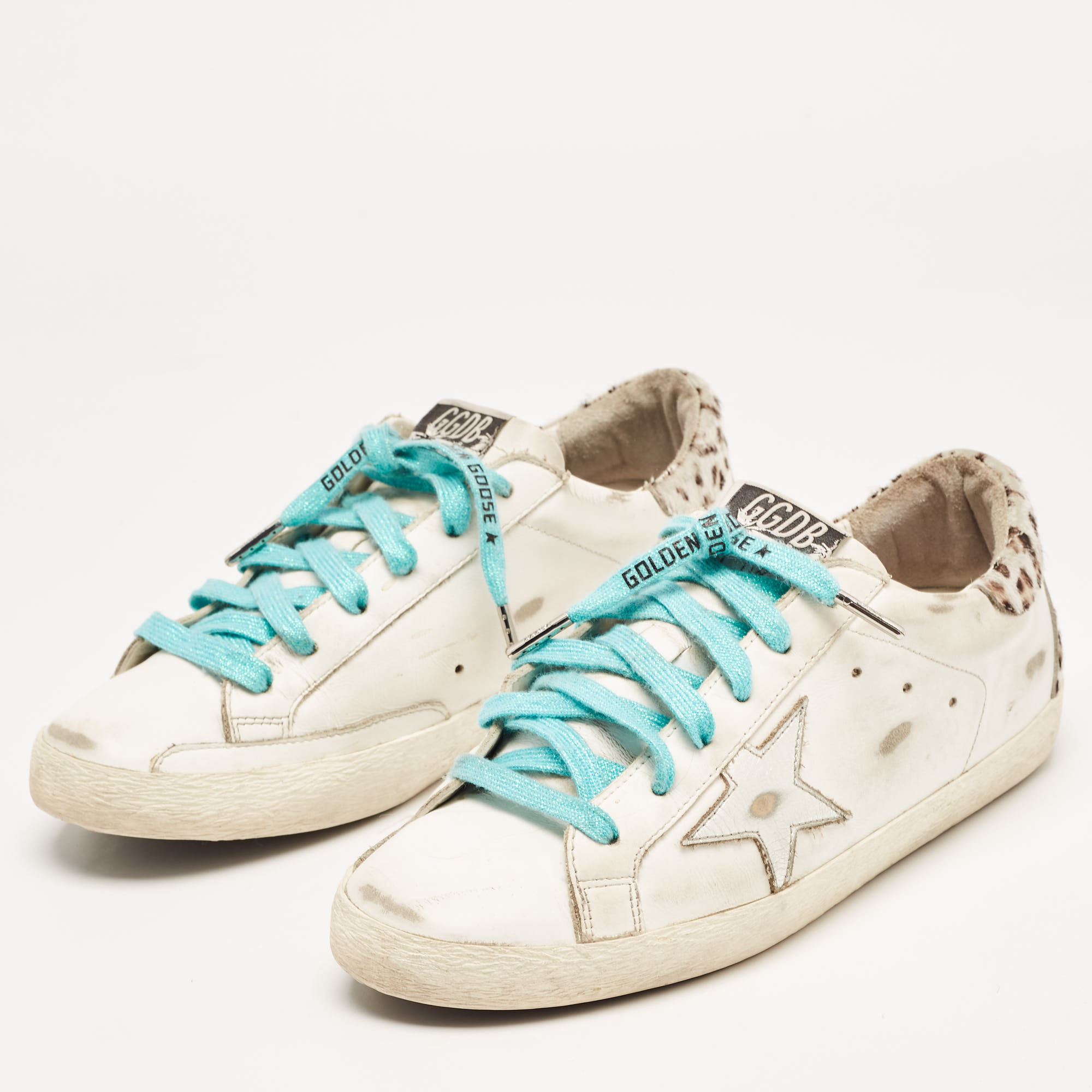 

Golden Goose White Leather and Calf Hair Superstar Sneakers Size