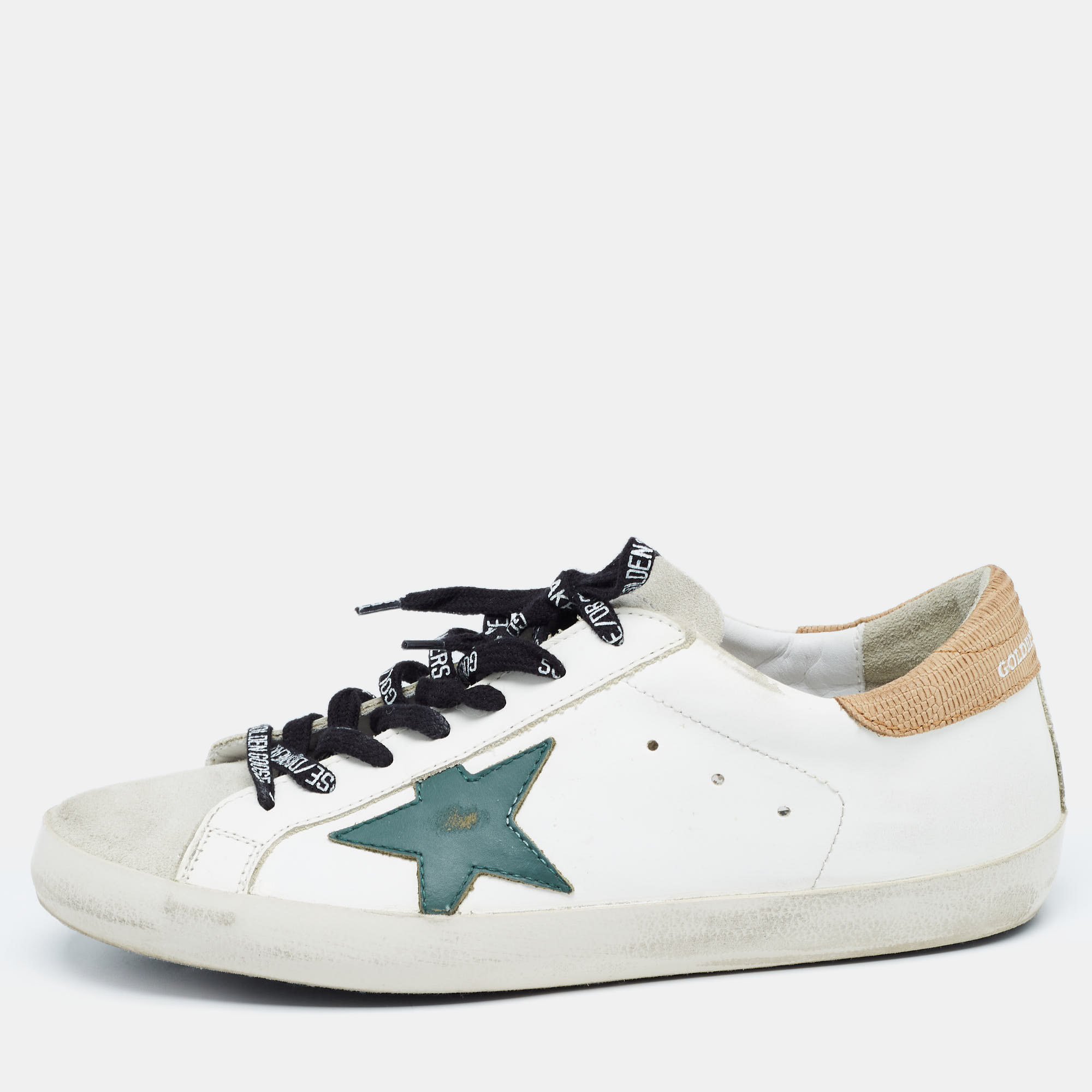 Pre Owned Golden Goose White/Grey Leather and Suede Superstar Sneakers Size 42