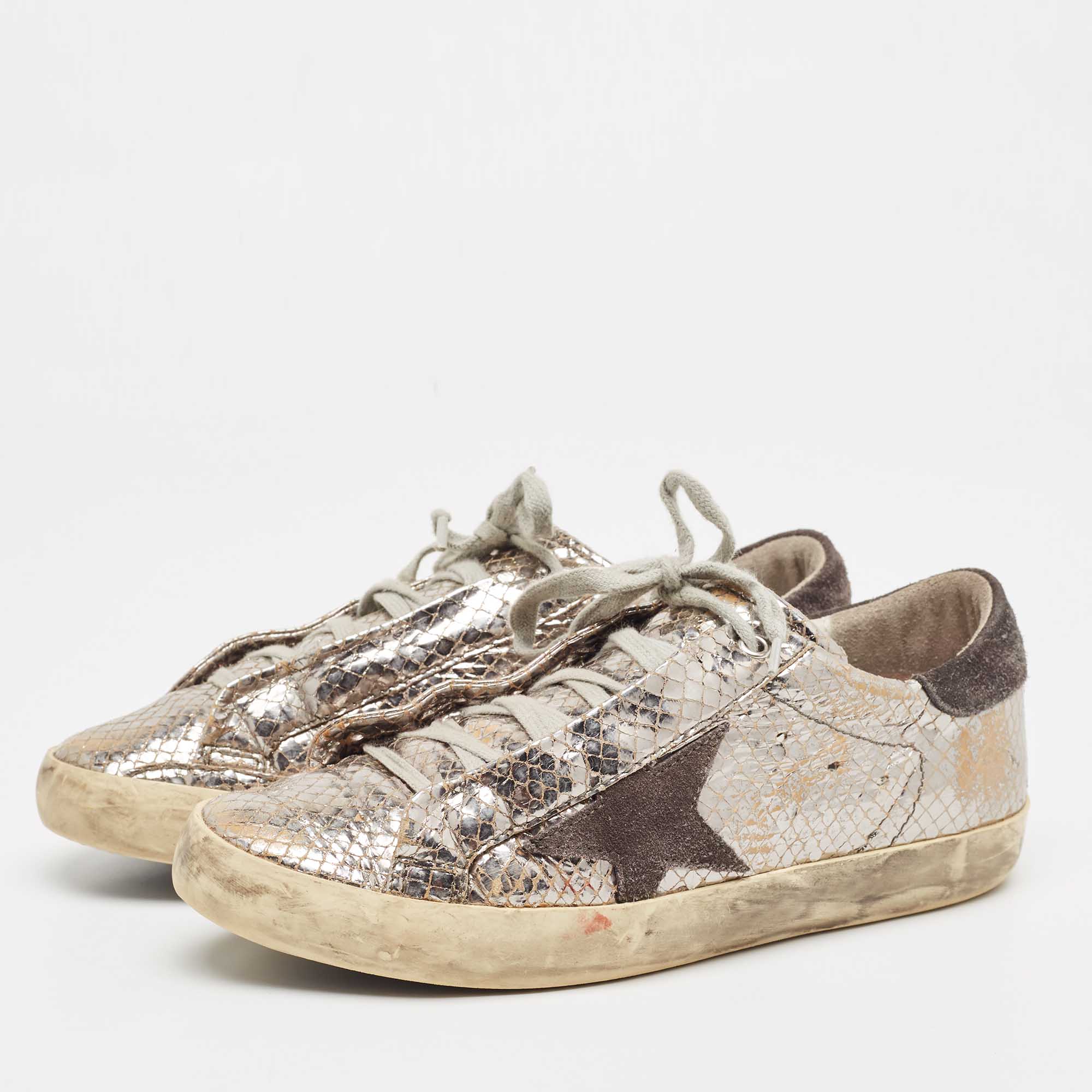 

Golden Goose Silver Python Embossed Super Star Sneakers Size