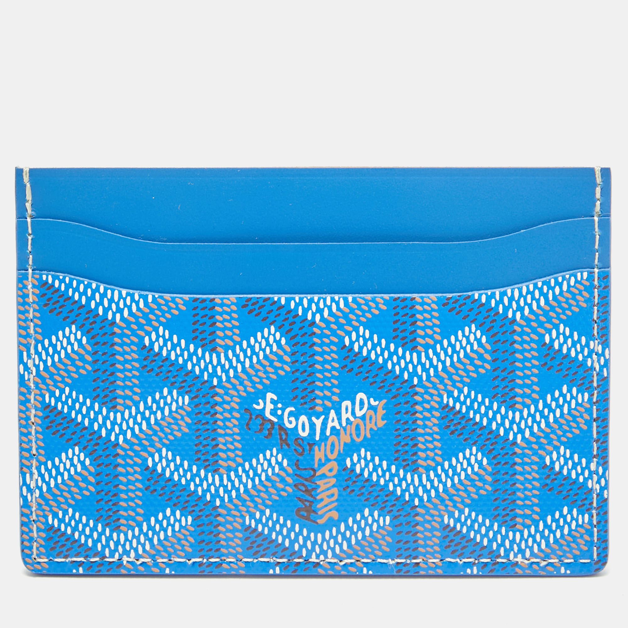 Pre-owned Goyard Ine Coated Canvas And Leather Saint Sulpice Card Holder In Blue