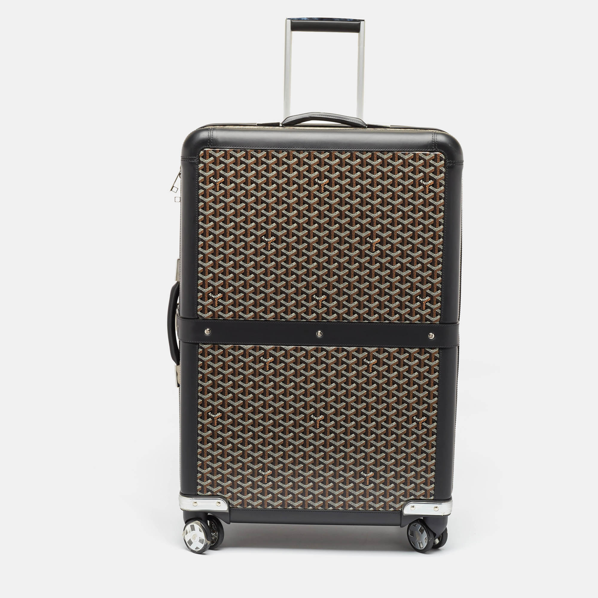 Pre-owned Goyard Ine Coated Canvas Satolas Gm Rolling Suitcase In Black