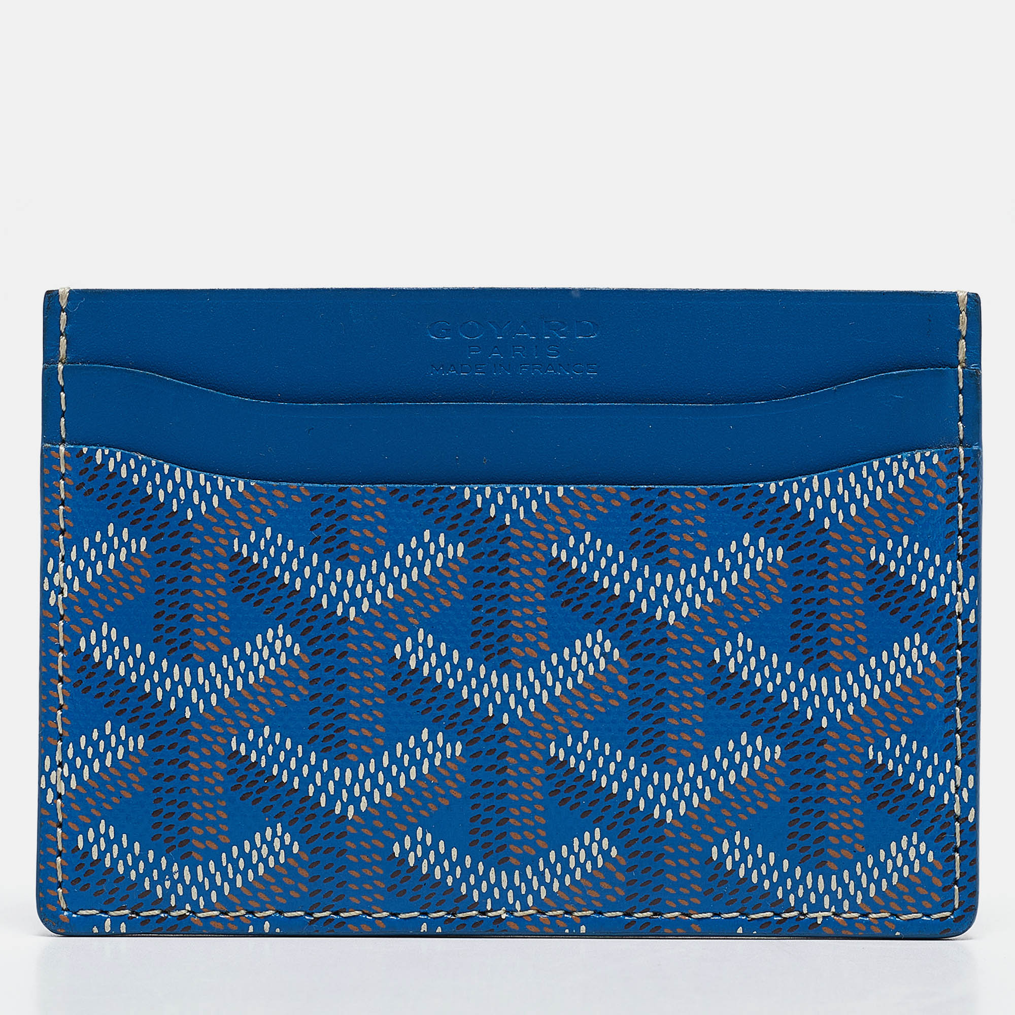 Pre-owned Goyard Ine Coated Canvas And Leather Saint Sulpice Card Holder In Blue