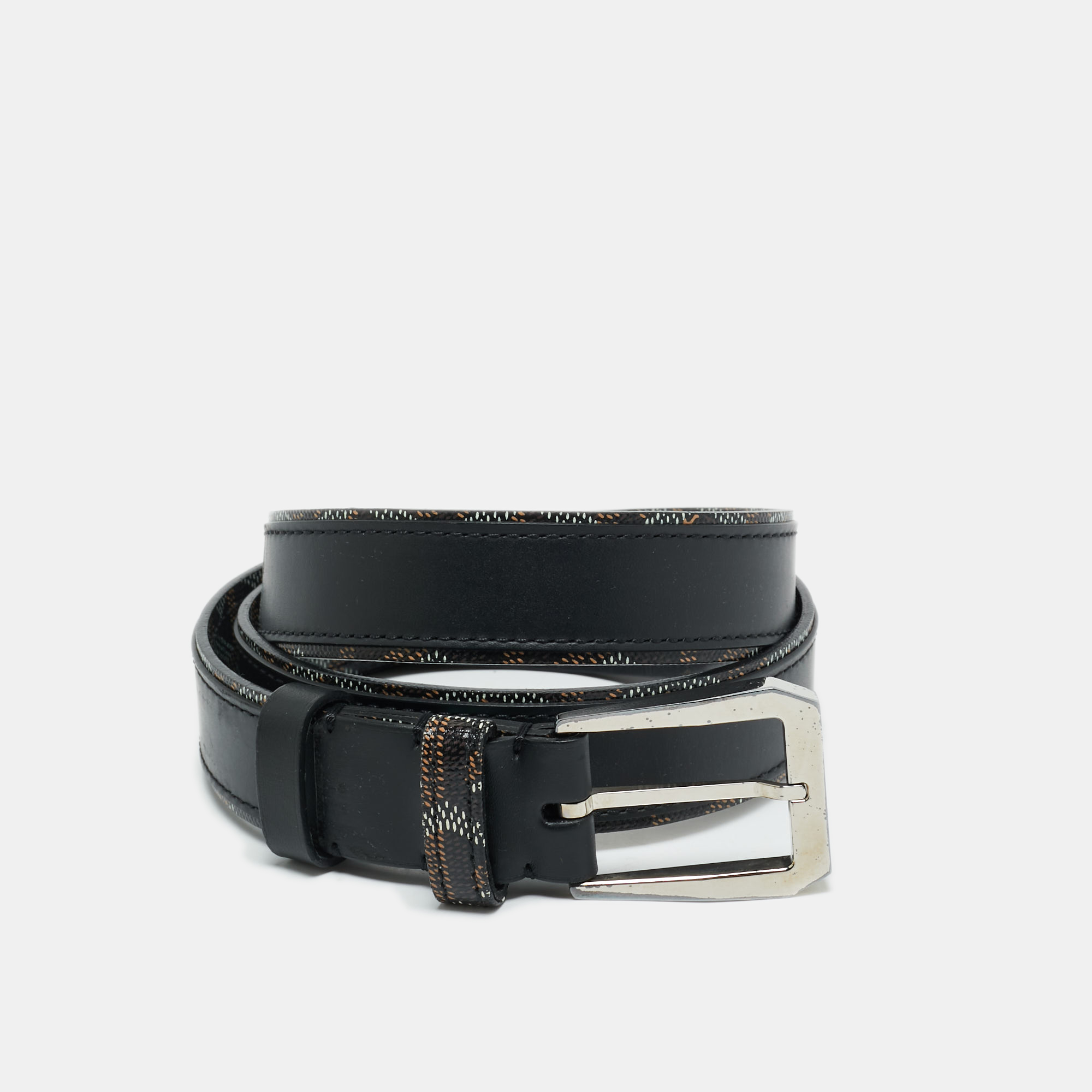 Pre-owned Goyard Ine Coated Canvas And Leather Fregate Belt 90 Cm In Black