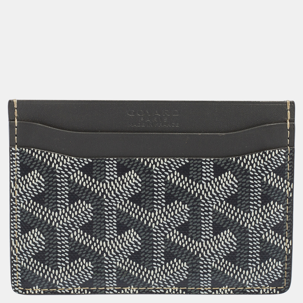 Pre-owned Goyard Ine Coated Canvas Saint Sulpice Card Holder In Grey