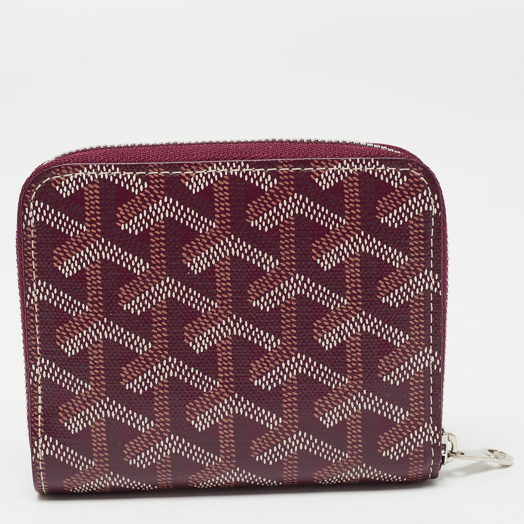 Pre-owned Goyard Ine Coated Canvas And Leather Matignon Pm Wallet In Burgundy