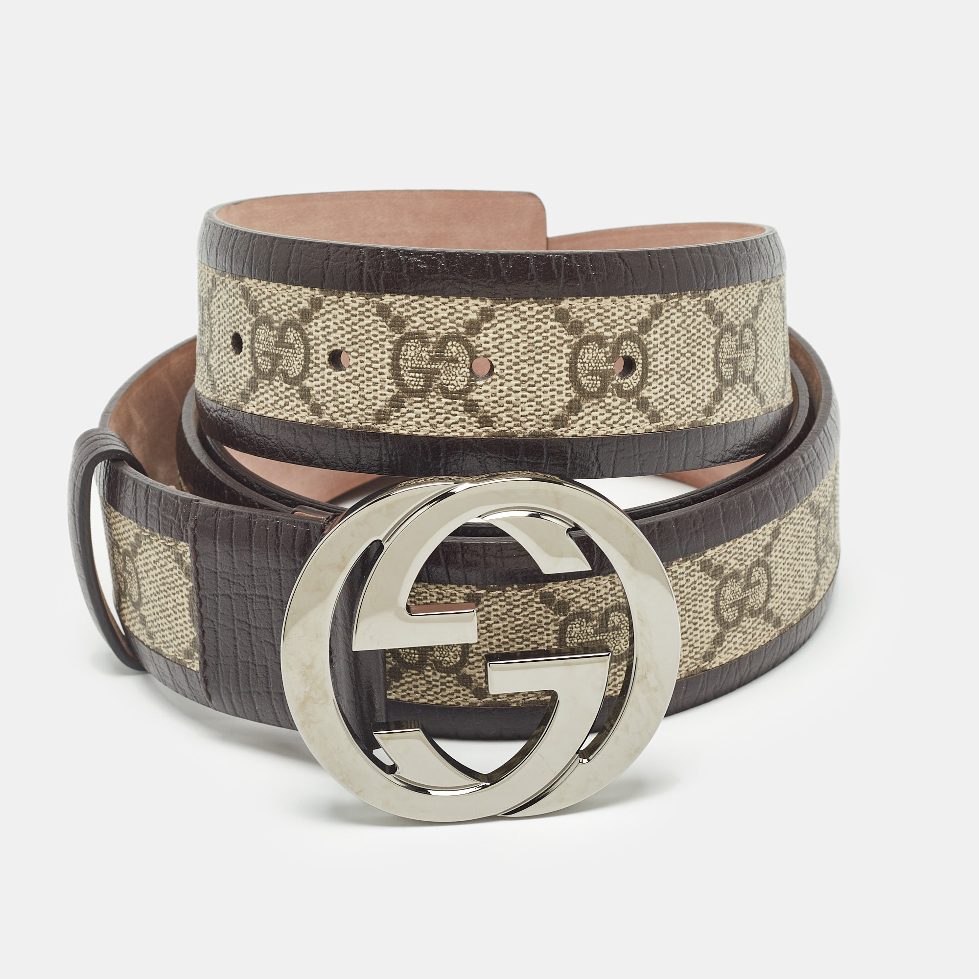 

Gucci Brown/Beige GG Supreme Canvas and Leather Interlocking G Belt