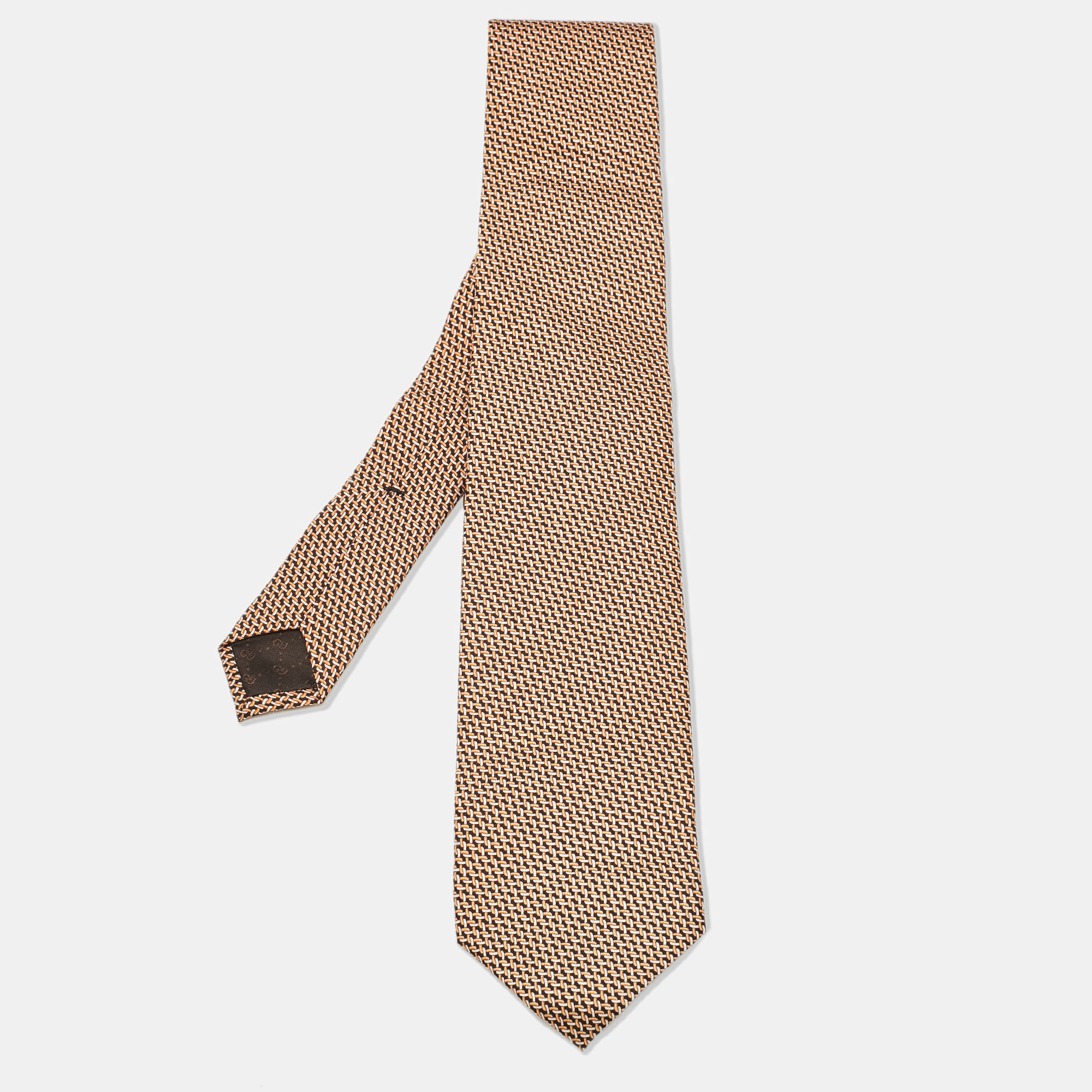 

Gucci Brown/Orange Interlaced Print Silk Tie