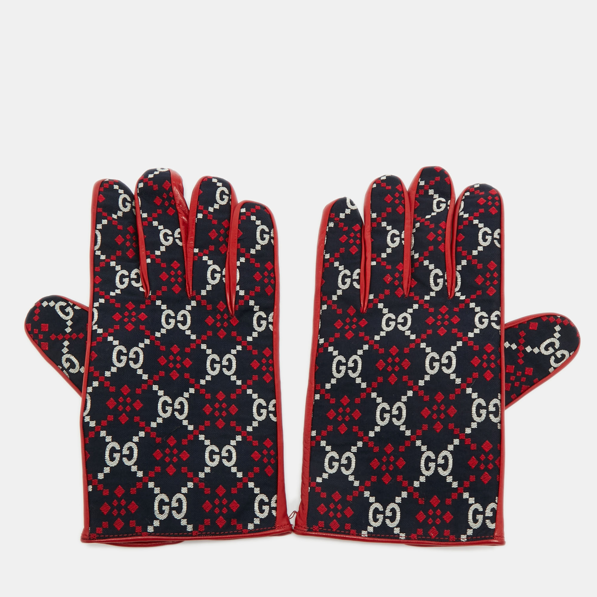 

Gucci Gloves  Navy Blue/Red Diamond GG Canvas and Leather