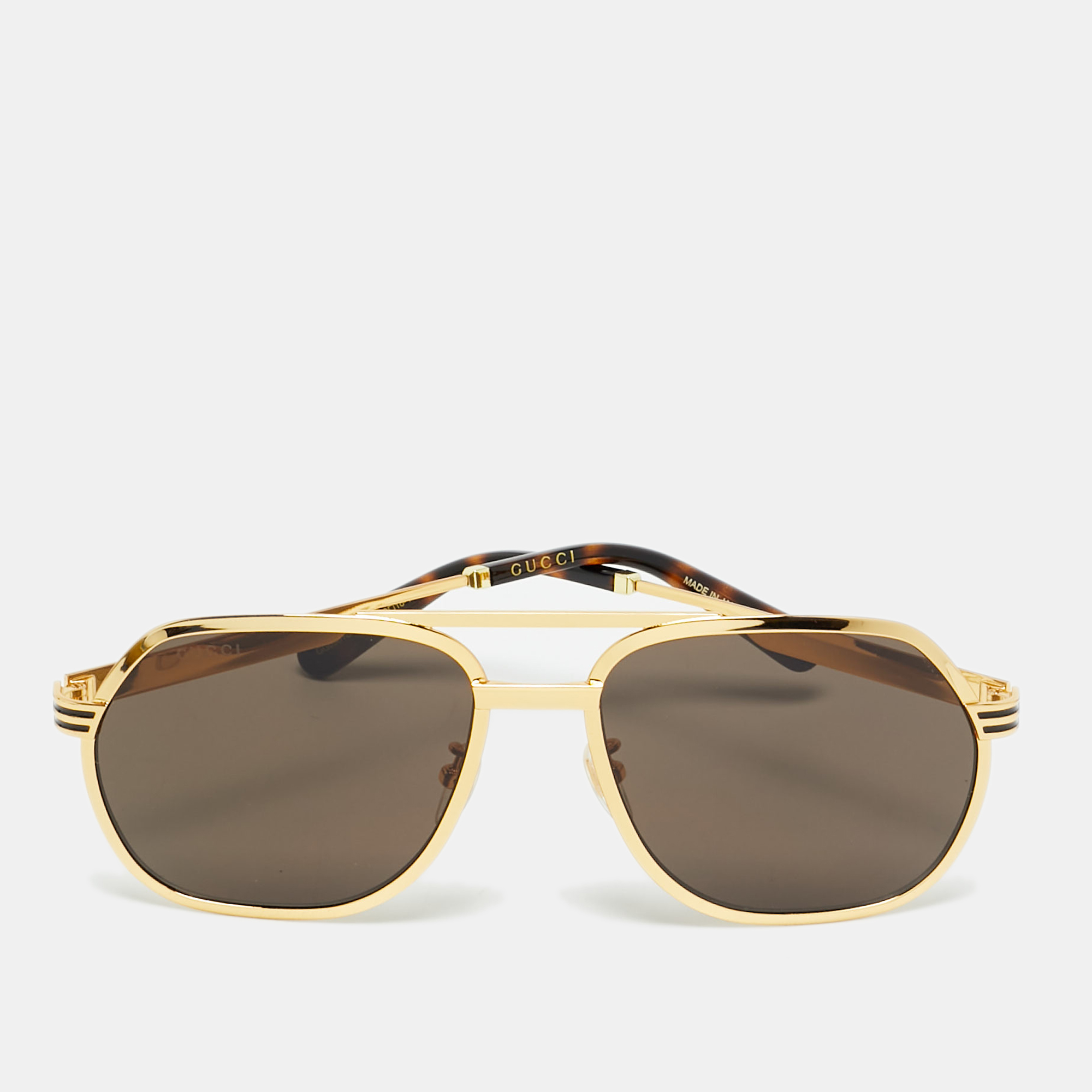 

Gucci Black/Gold Tone GG0981S Navigator Frame Sunglasses