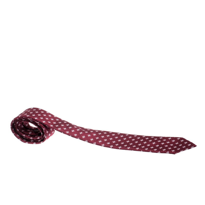 Pre Owned Gucci Burgundy Superbee Motif Silk Jacquard Tie