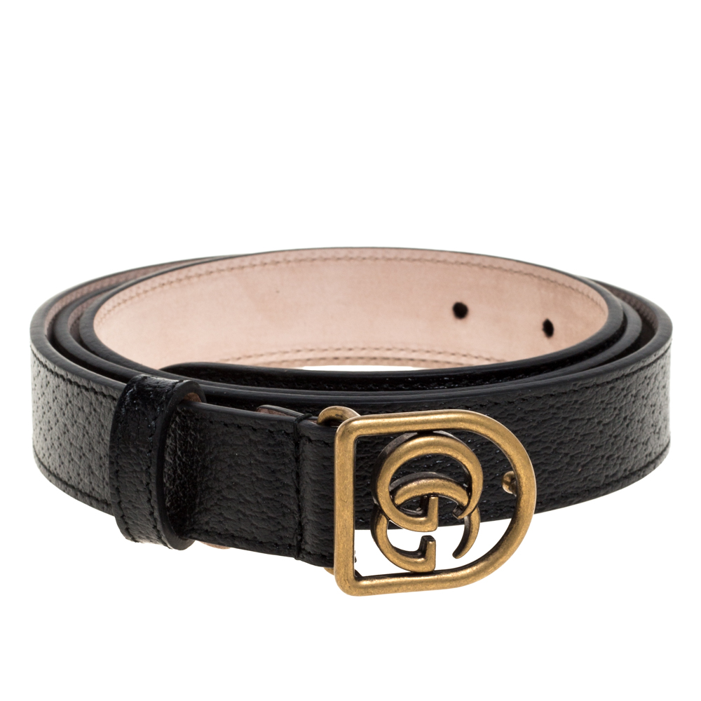 

Gucci Black Leather GG Marmont Slim Buckle Belt