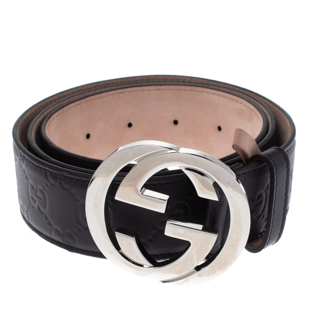 

Gucci Black Guccissima Leather Interlocking G Buckle Belt
