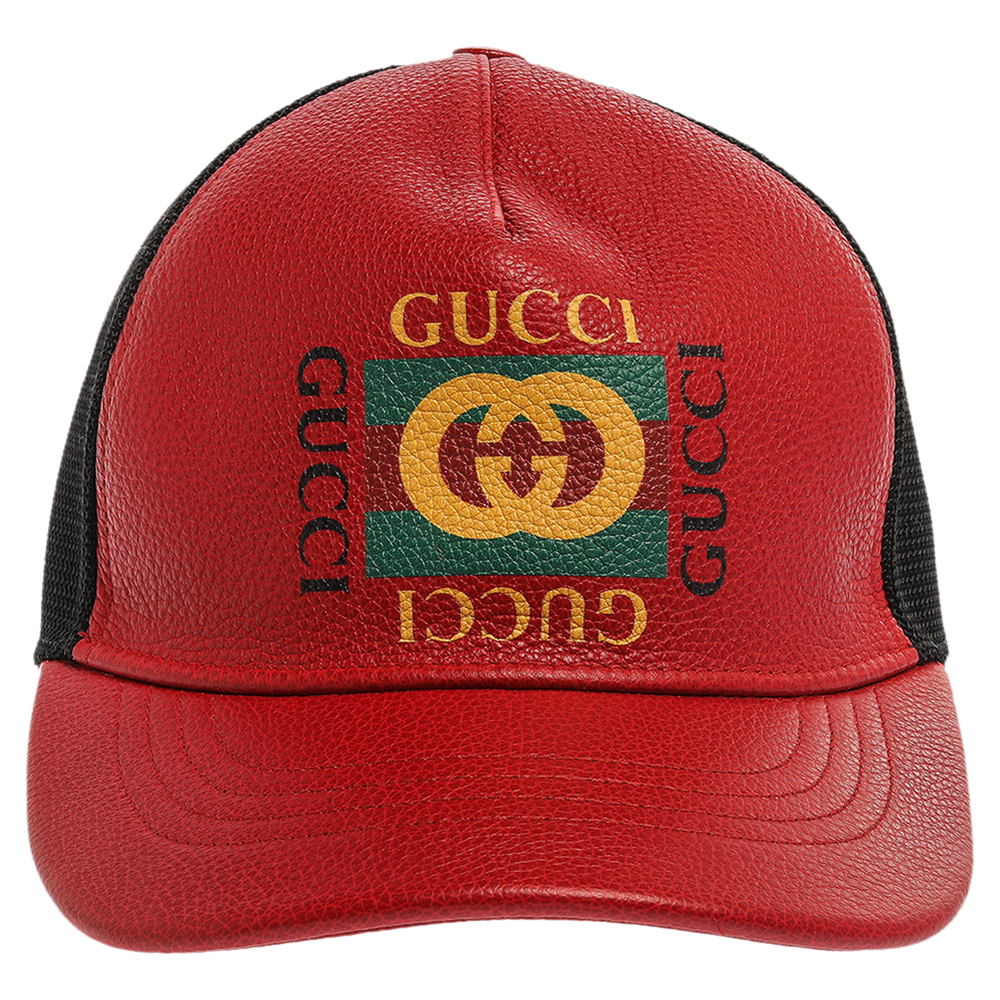 

Gucci Red Leather And Nylon Interlocking G Baseball Cap