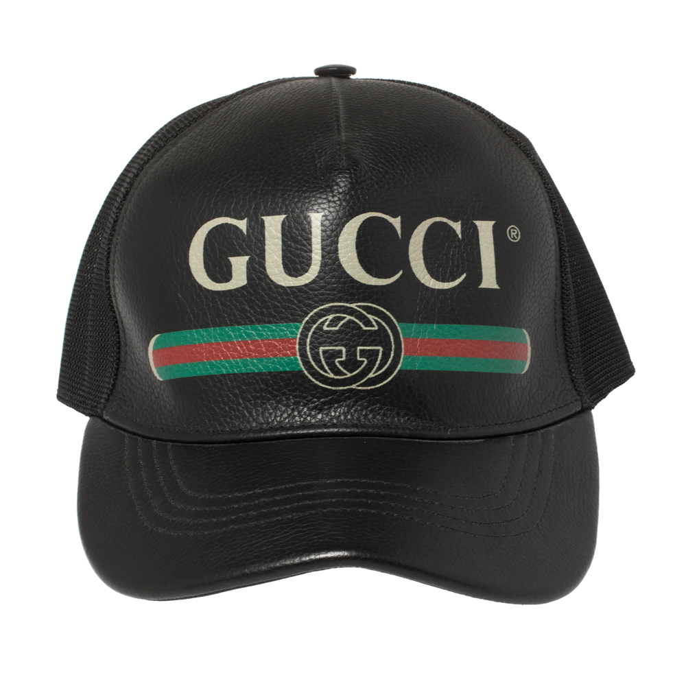 

Gucci Black Leather and Nylon Logo Baseball Cap