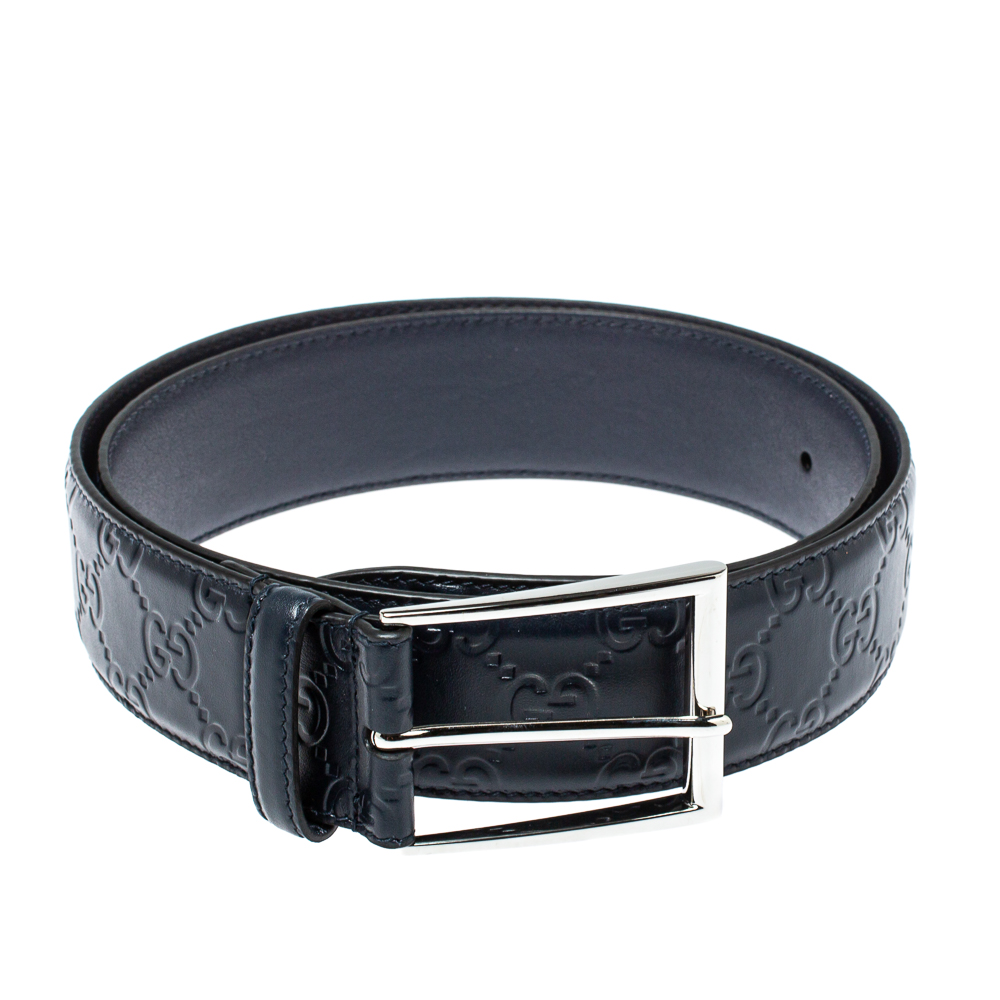 

Gucci Navy Blue Guccissima Leather GG Detail Signature Belt