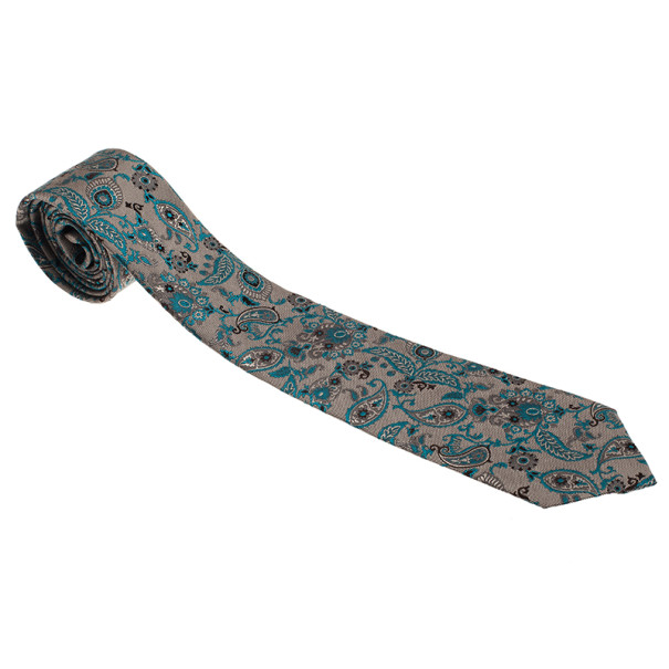 مملوكة مسبقًا Gucci Blue Paisley Print Silk Tie
