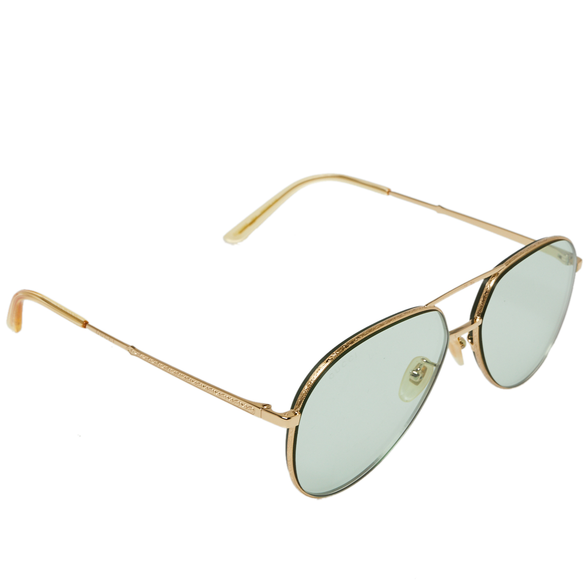 Pre-owned Gucci Gold Tone/green Gg0356s Aviator Sunglasses