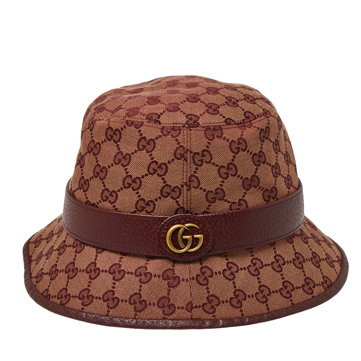 Pre-owned Gucci Burgundy Monogram Canvas Leather Trim Bucket Hat L