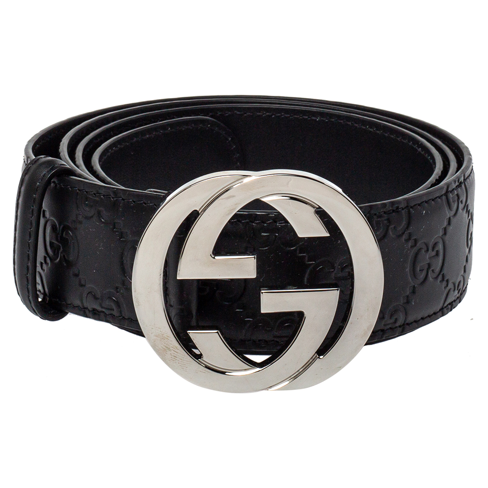 

Gucci Black Guccissima Leather Interlocking G Buckle Belt