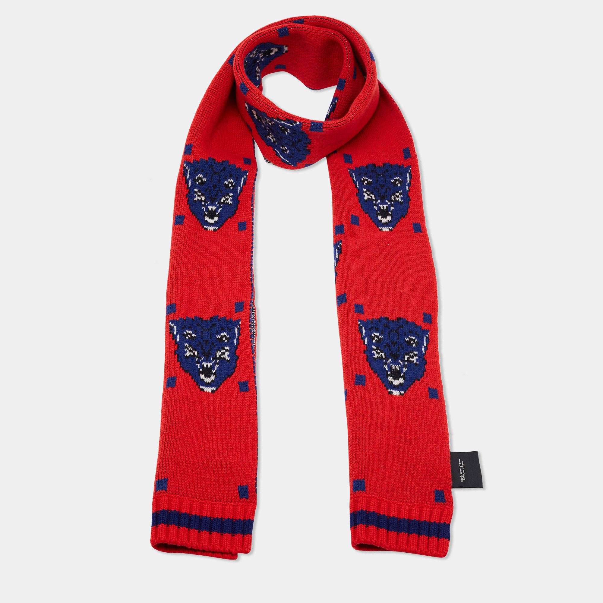 

Gucci Red Bengal Tiger Jacquard Knit Wool Scarf