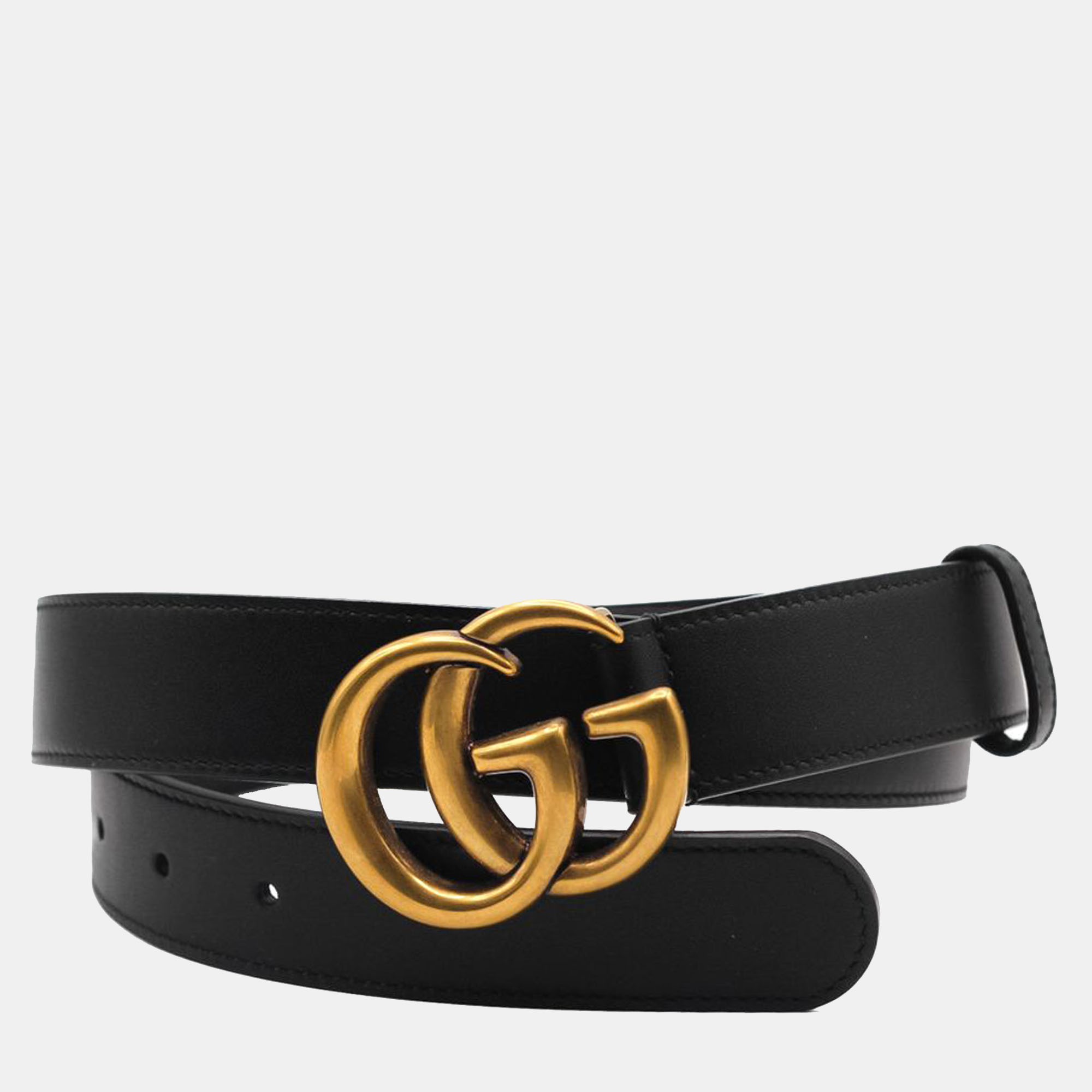 Pre-owned Gucci Black Leather Double G Buckle Belt 85cm