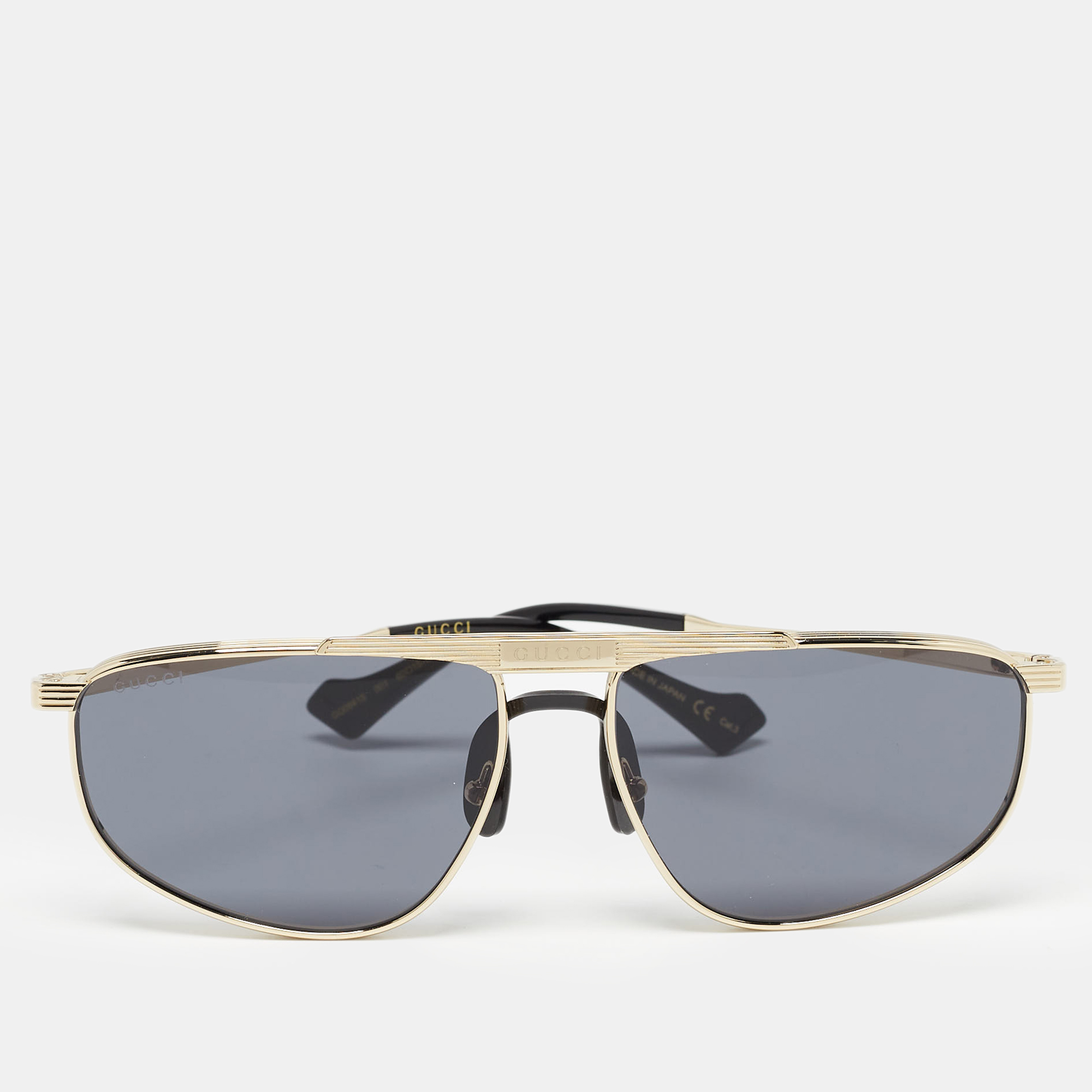 Pre-owned Gucci Black/gold Gg0841s Aviator Sunglasses
