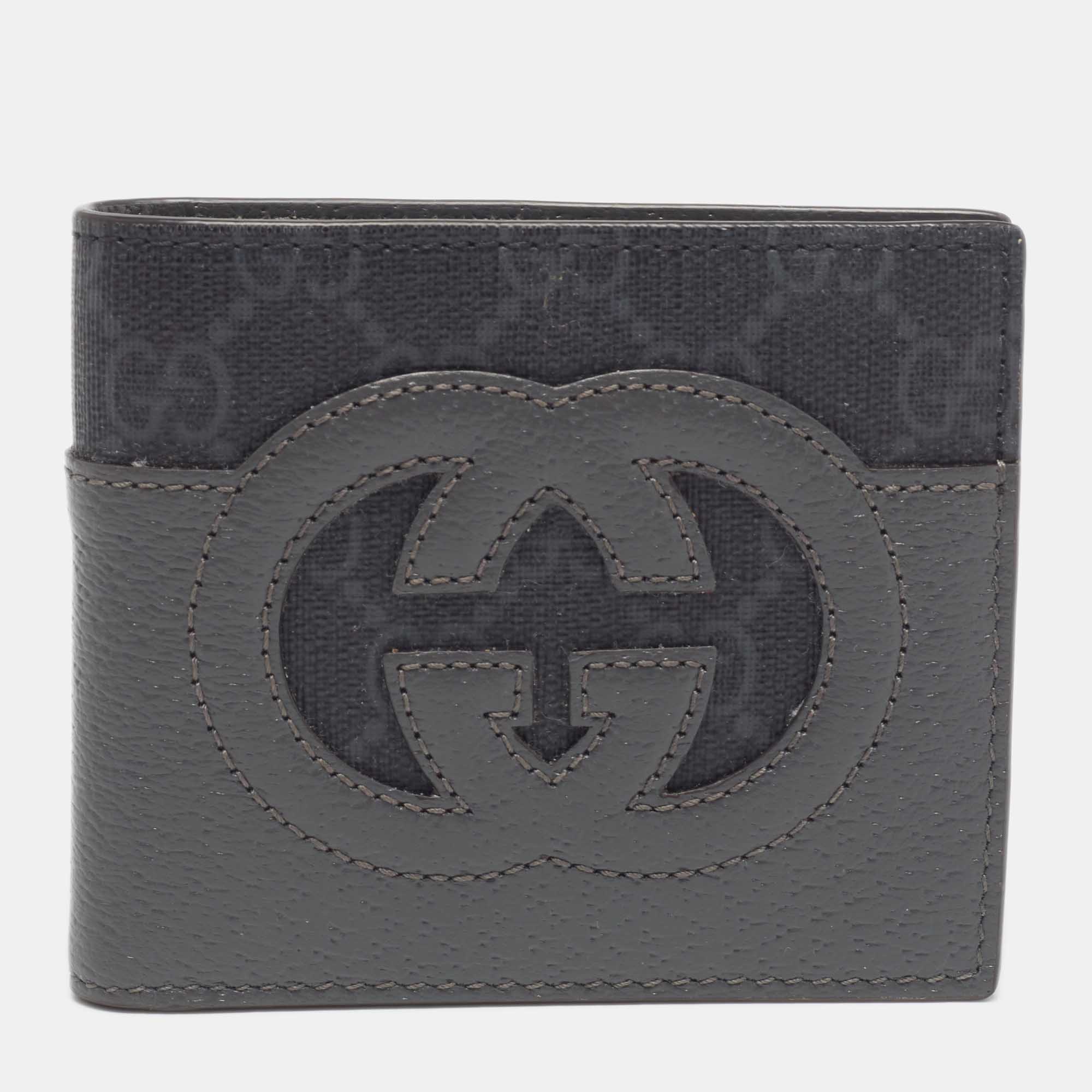 

Gucci Grey GG Supreme Canvas and Leather Cut-Out Interlocking G Bifold Wallet