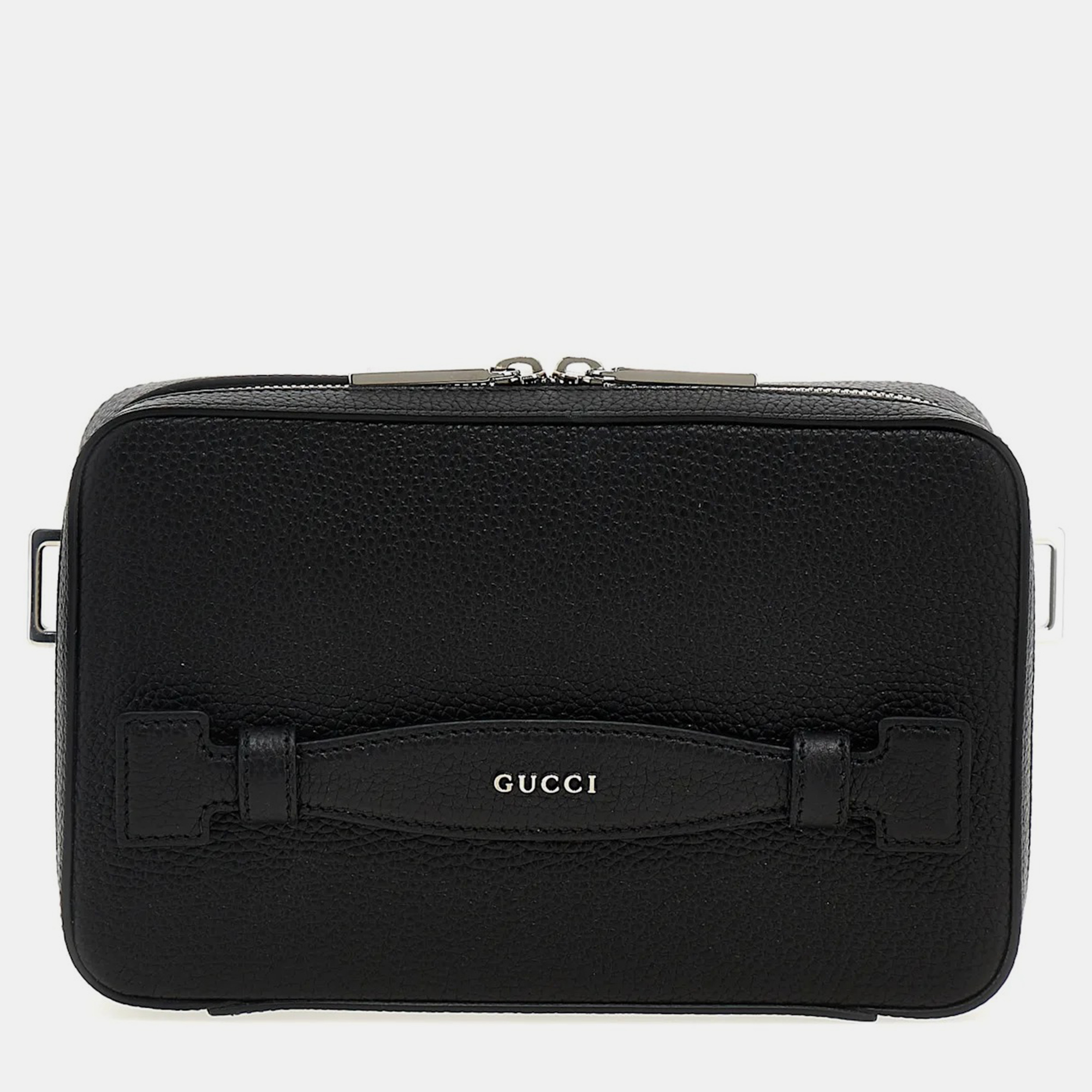 

Gucci Black Grained Leather Logo Crossbody Bag