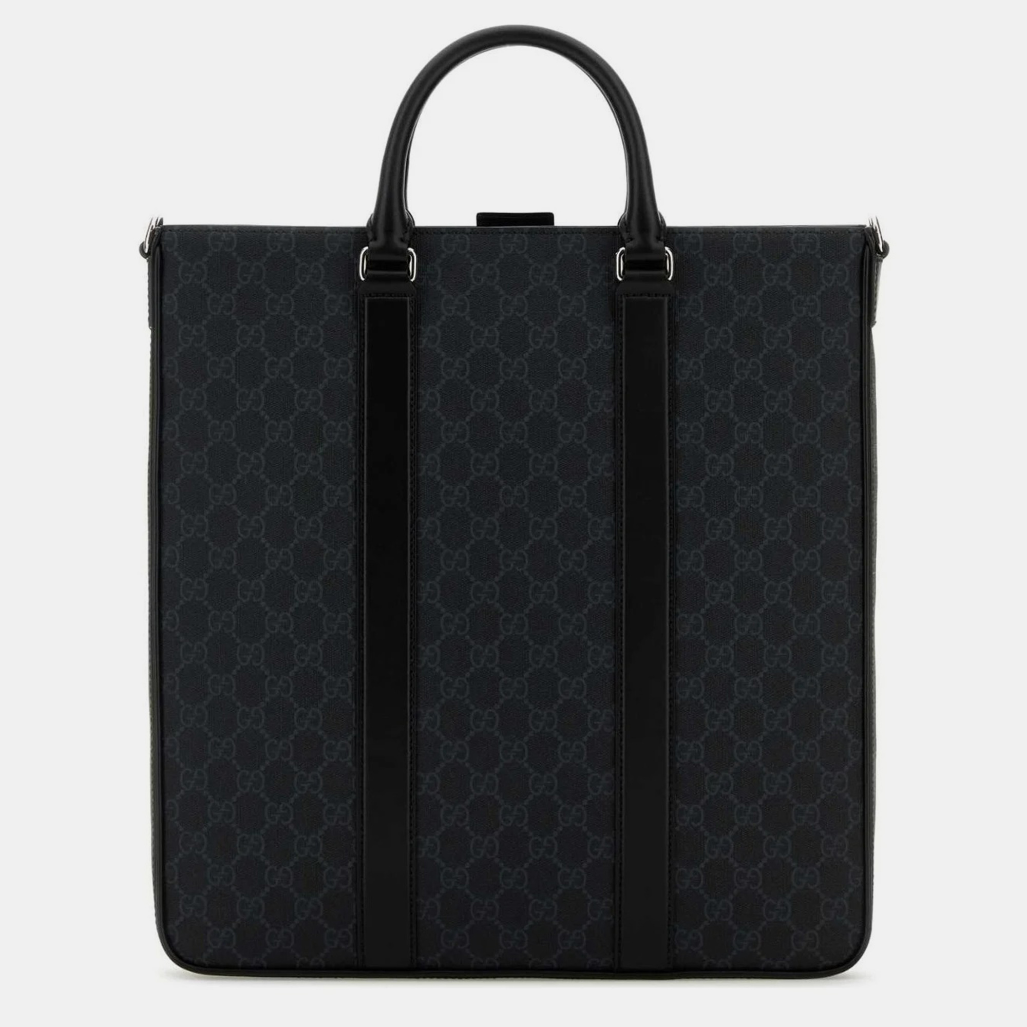 

Gucci Black Leather Medium GG Supreme Tote Bag