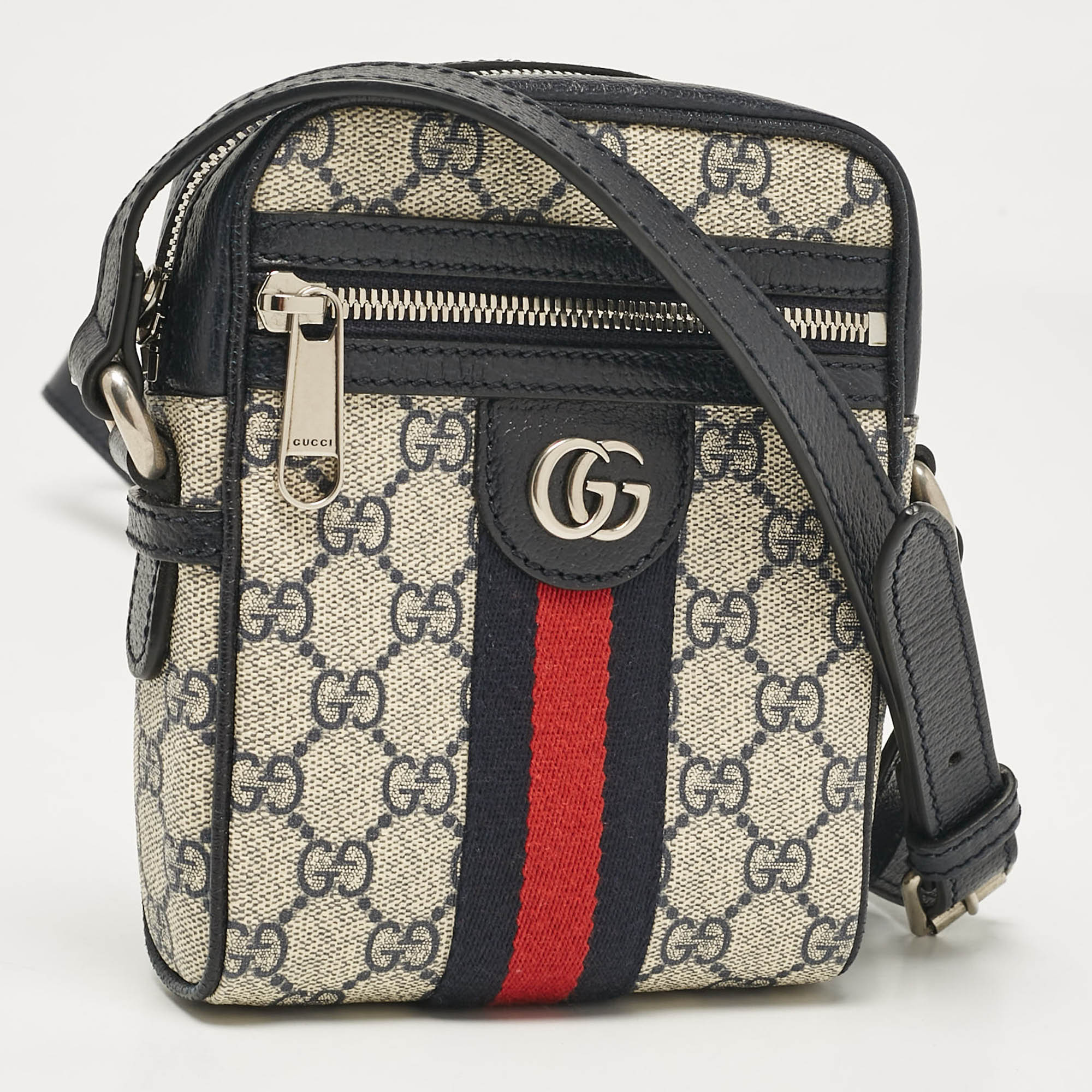 Gucci Beige/Navy Blue GG Supreme Canvas and Leather Ophidia Shoulder Bag 3