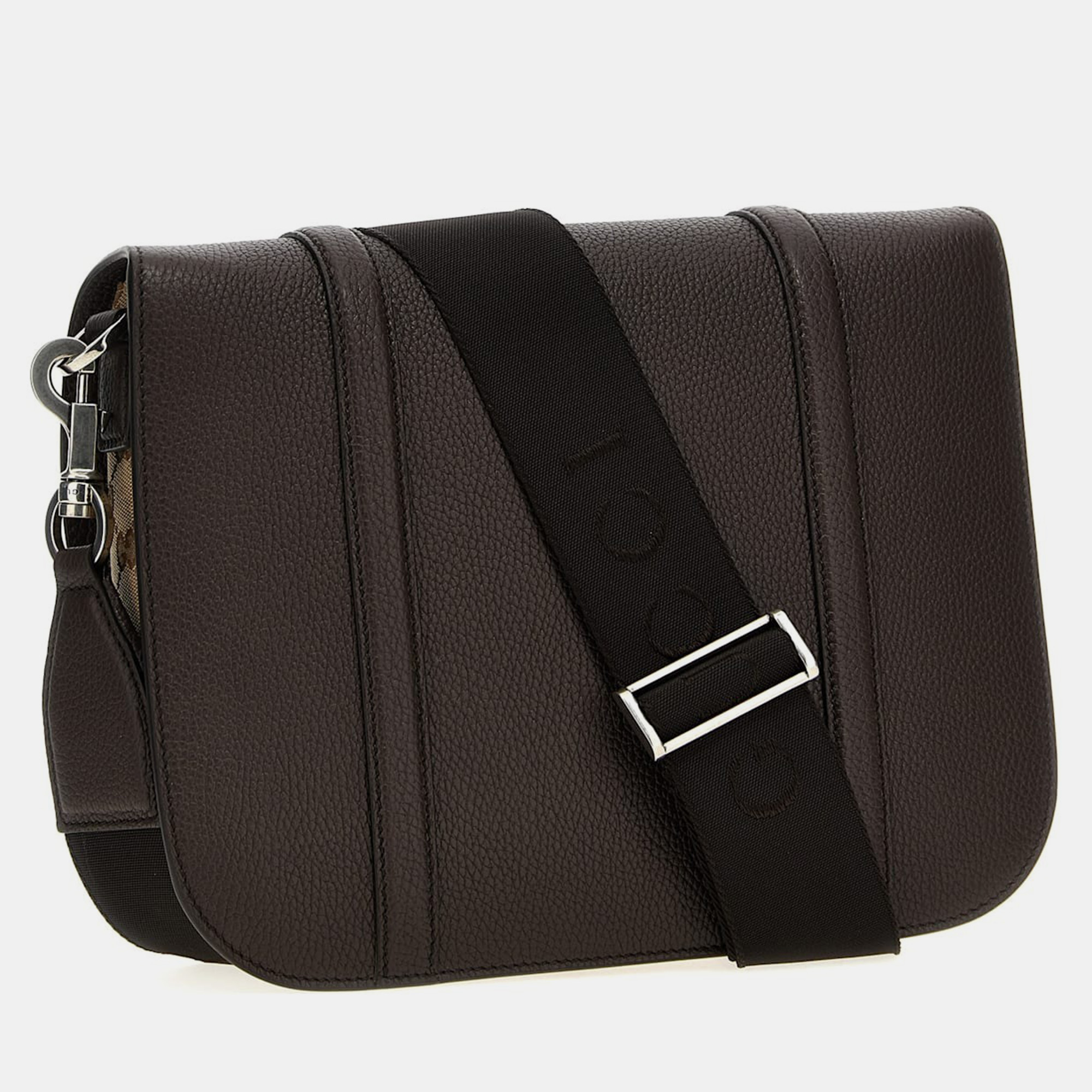 Gucci Brown Leather and Canvas GG Crossbody Bag 