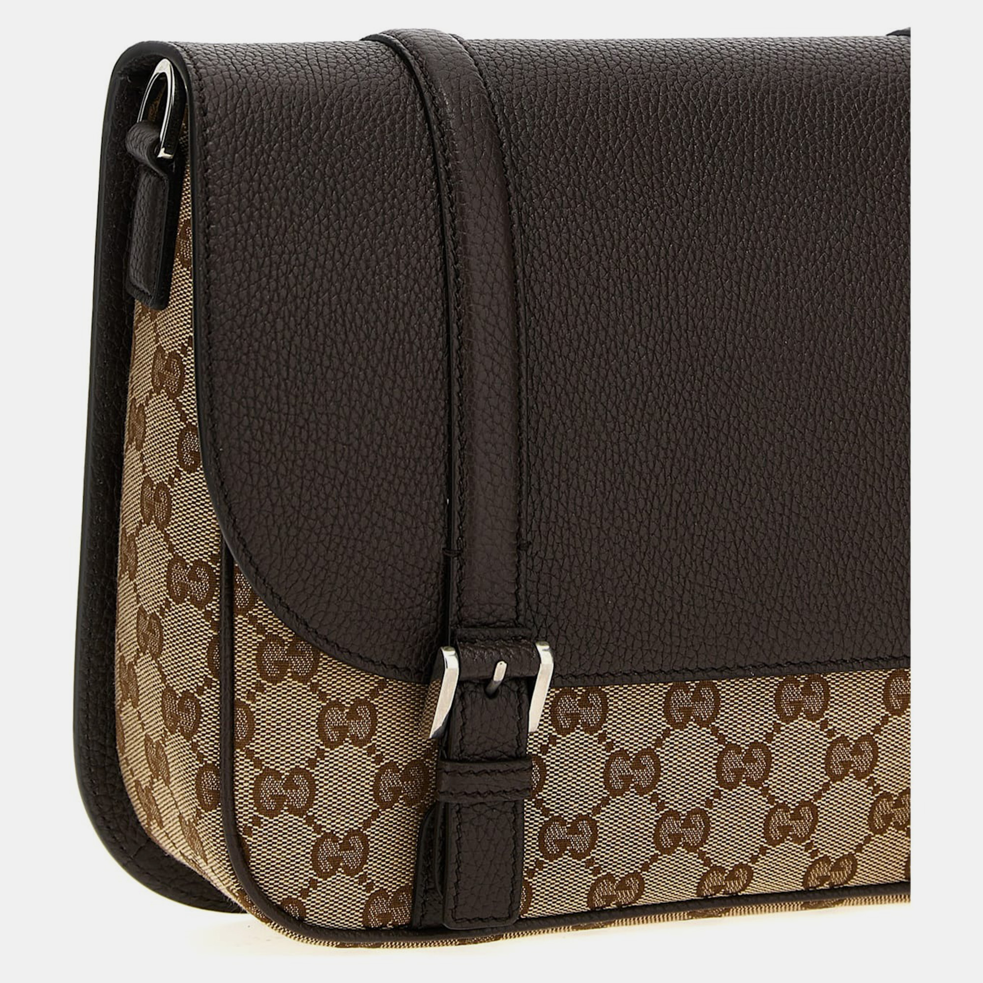 Gucci Brown Leather and Canvas GG Crossbody Bag 