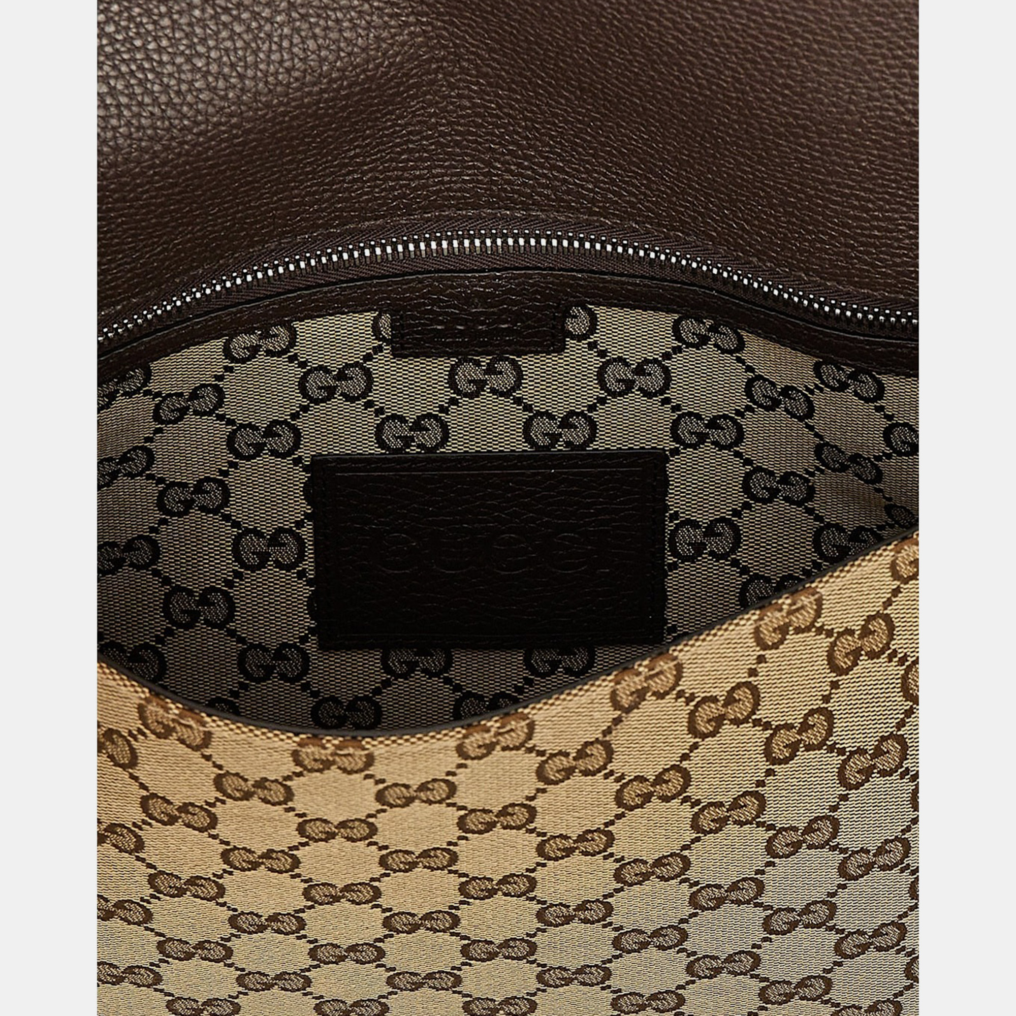Gucci Brown Leather and Canvas GG Crossbody Bag 