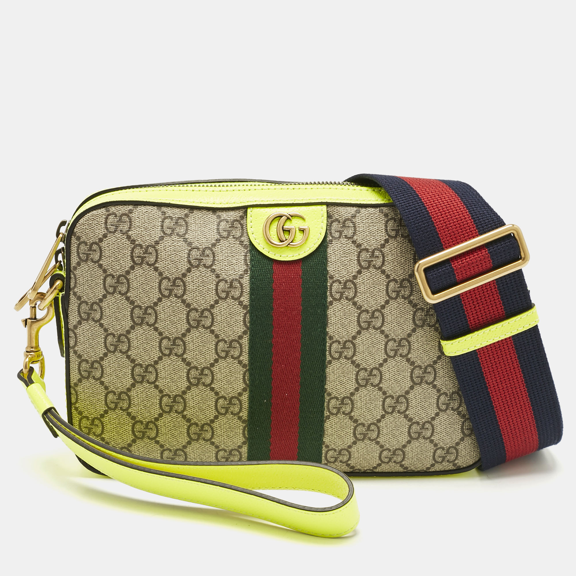 

Gucci Neon Green/Beie GG Supreme Canvas and Leather Ophidia Crossbody Bag