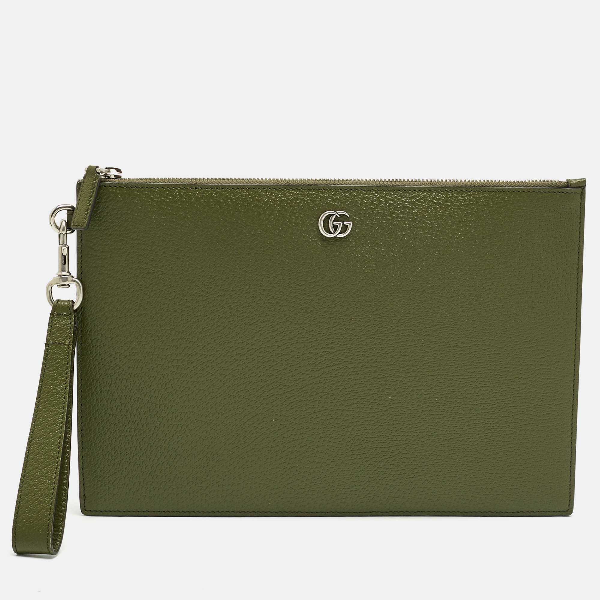 

Gucci Fatigue Green Leather GG Marmont Pouch