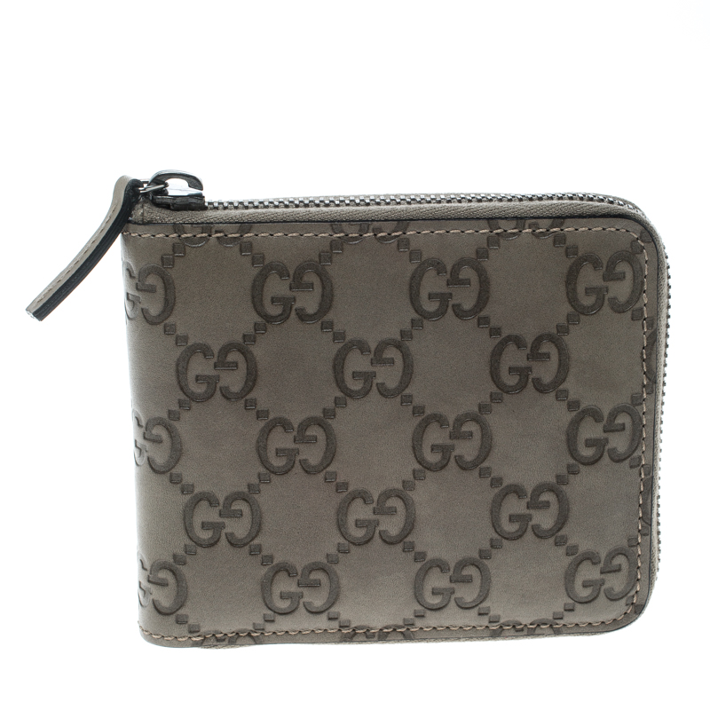 Gucci Taupe Guccissima Leather Zip Around Wallet 