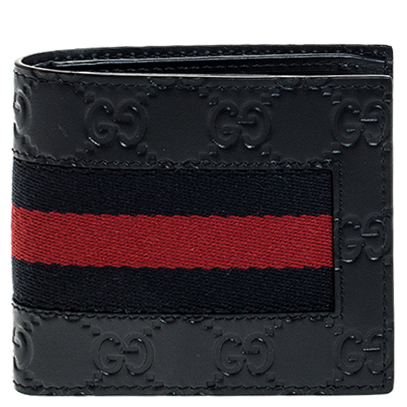Gucci Navy Bllue Guccissima Leather Web Bifold Wallet
