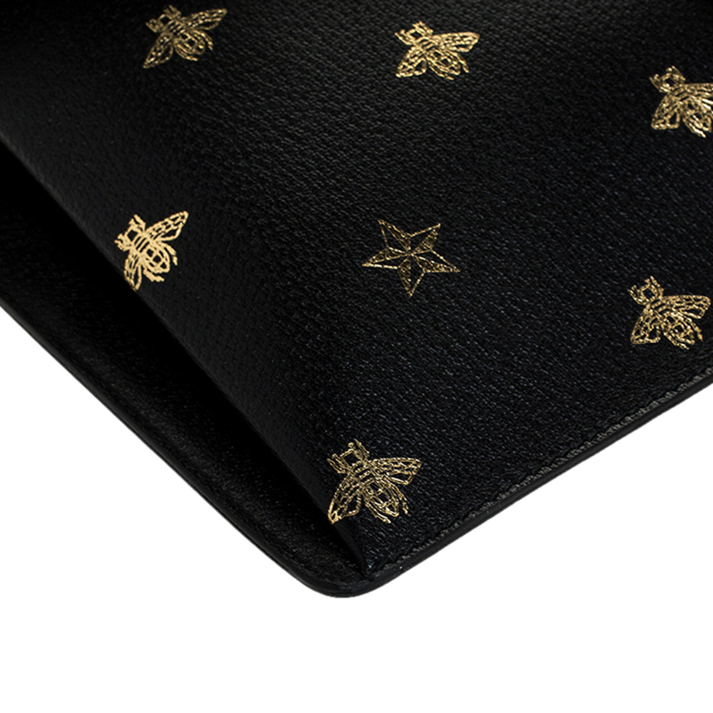 Gucci Black Bee Star Leather Portfolio Clutch Gucci | TLC