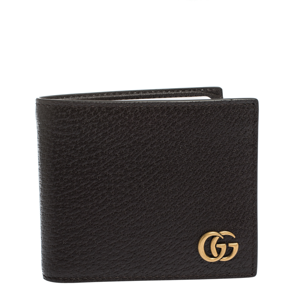مملوكة مسبقًا Gucci Dark Brown Leather GG Marmont Bifold Wallet