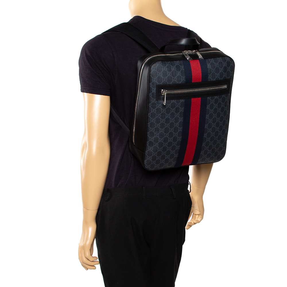 

Gucci Black GG Supreme Canvas and Leather Web Backpack