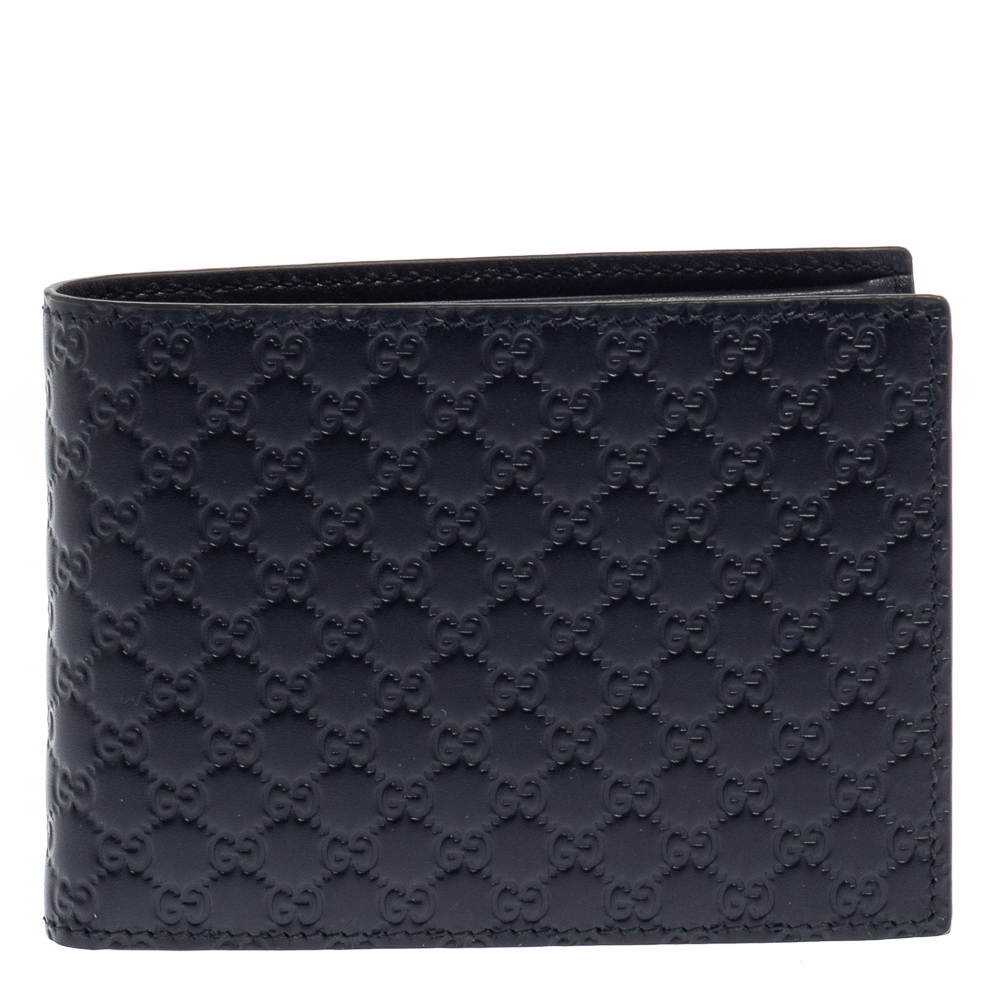 Gucci Navy Blue Leather Microguccissima Bifold Wallet