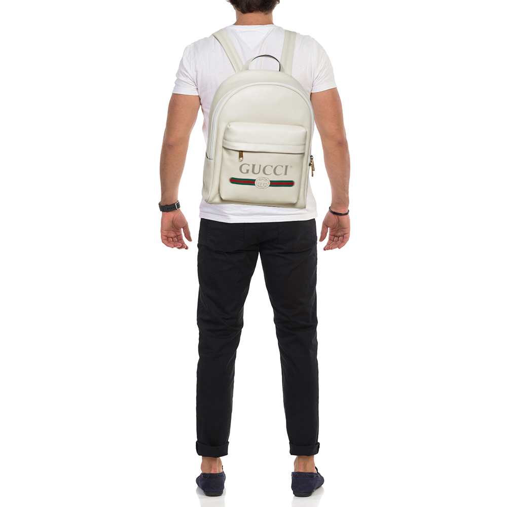 

Gucci Off White Leather Logo Print Backpack