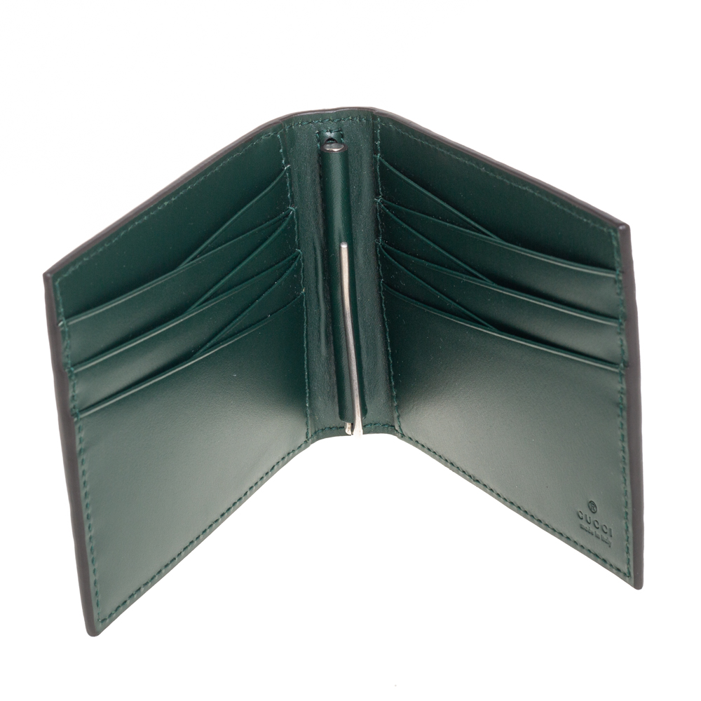 

Gucci Dark Green Guccissima Leather Money Clip Bifold Wallet