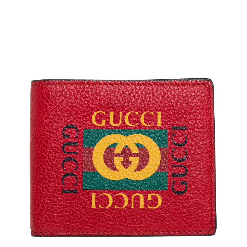 Pre-owned Gucci Red Leather Logo Bifold Wallet