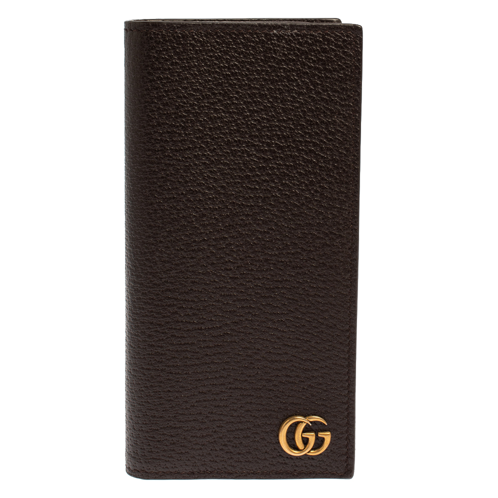 Pre-owned Gucci Brown Leather Gg Marmont Long Bifold Wallet