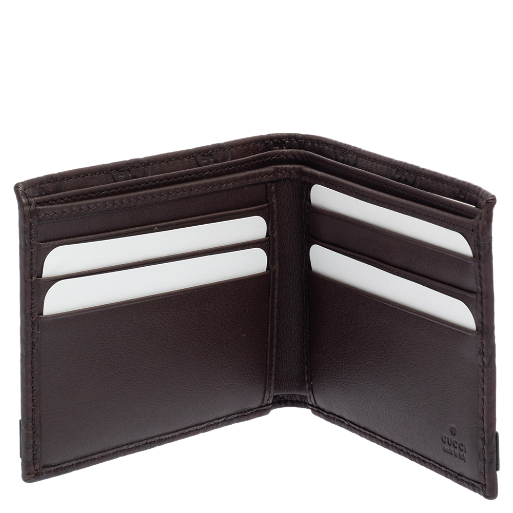 

Gucci Dark Brown Guccissima Leather Metal Bar Bifold Wallet
