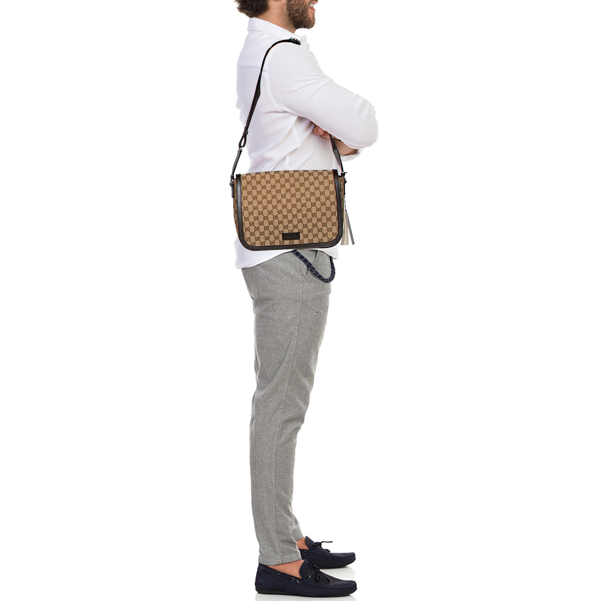

Gucci Beige/Brown GG Canvas and Leather Large Flap Messenger Bag
