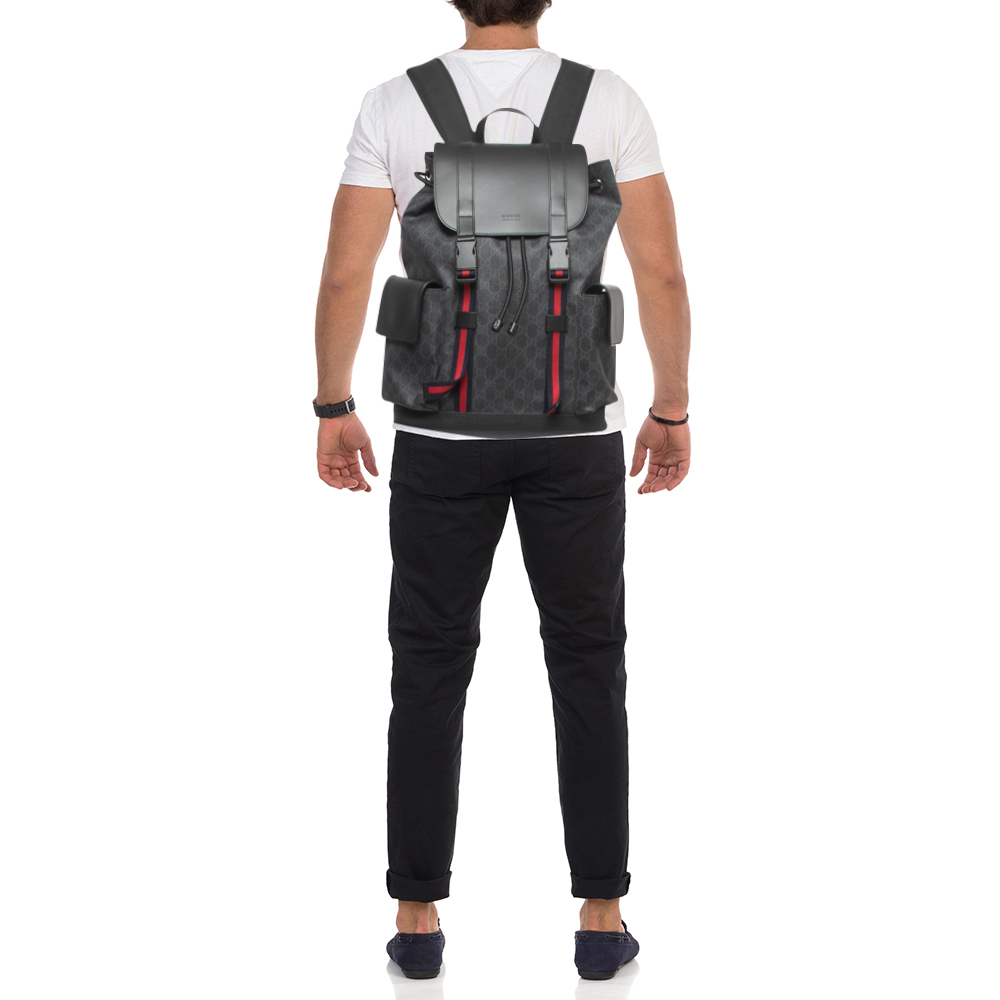 

Gucci Black GG Supreme Canvas and Leather Web Backpack