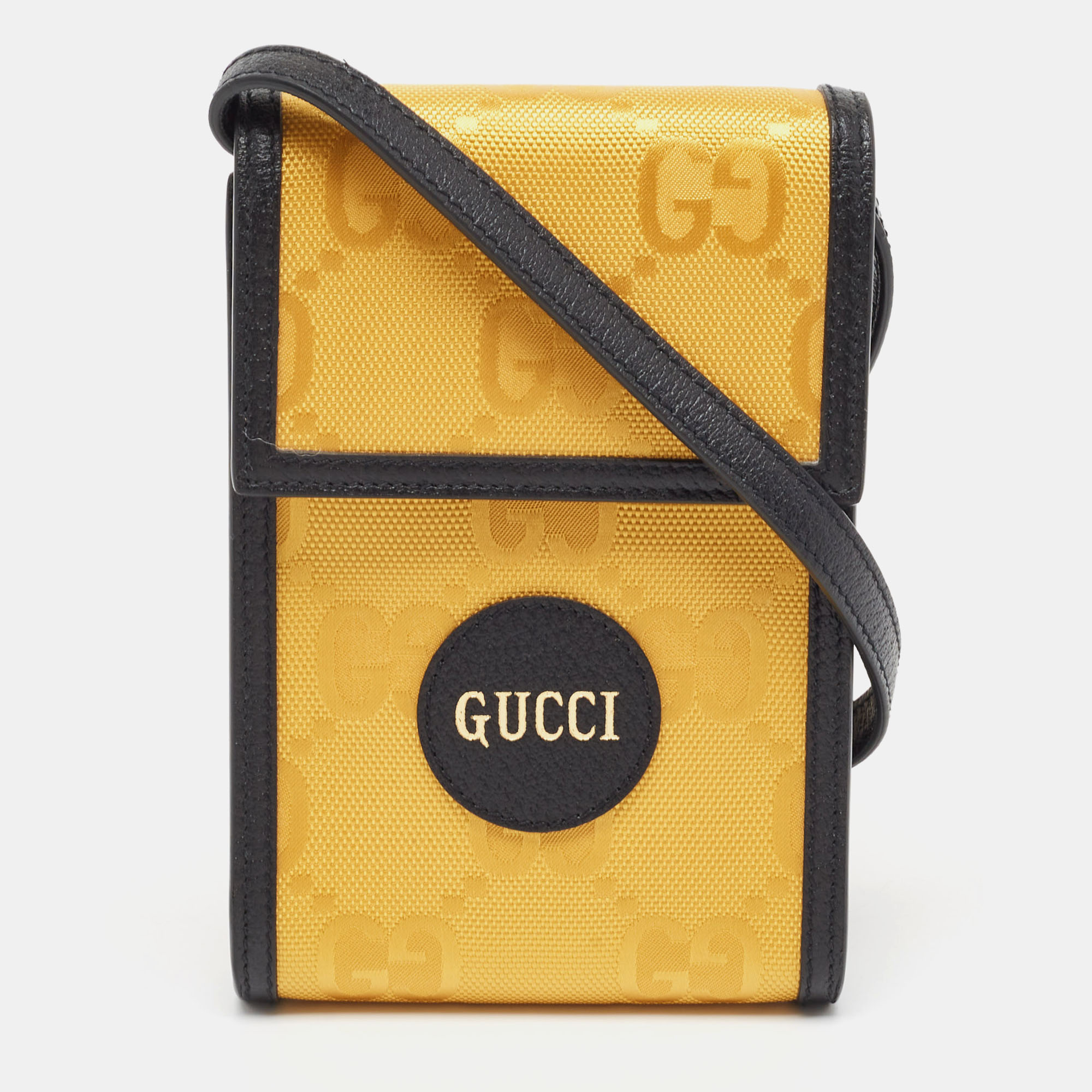Pre-owned Gucci Yellow/black Gg Nylon And Leather Mini Off The Grid Crossbody Bag
