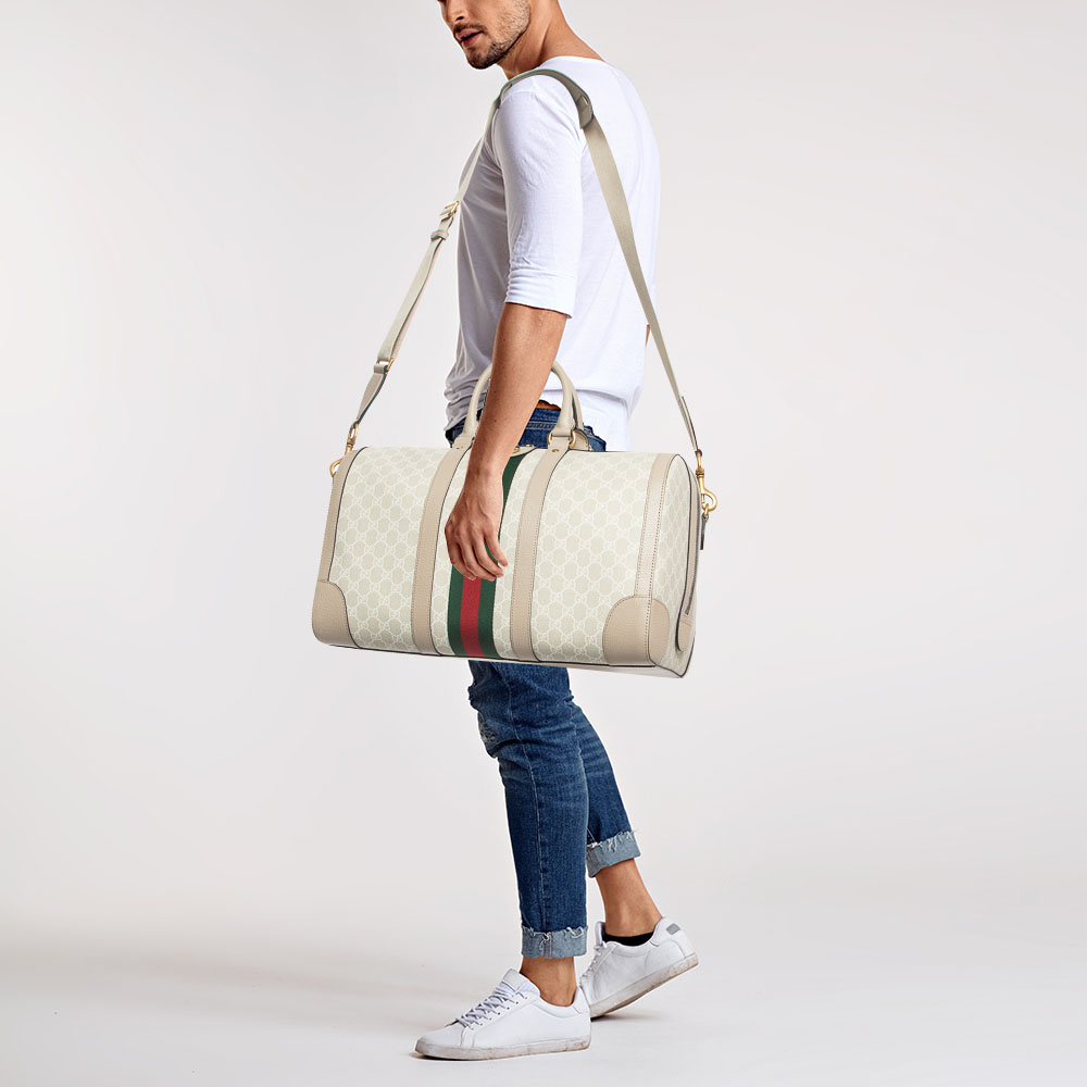 

Gucci Beige/Off White GG Supreme Canvas  Web Savoy Duffle Bag